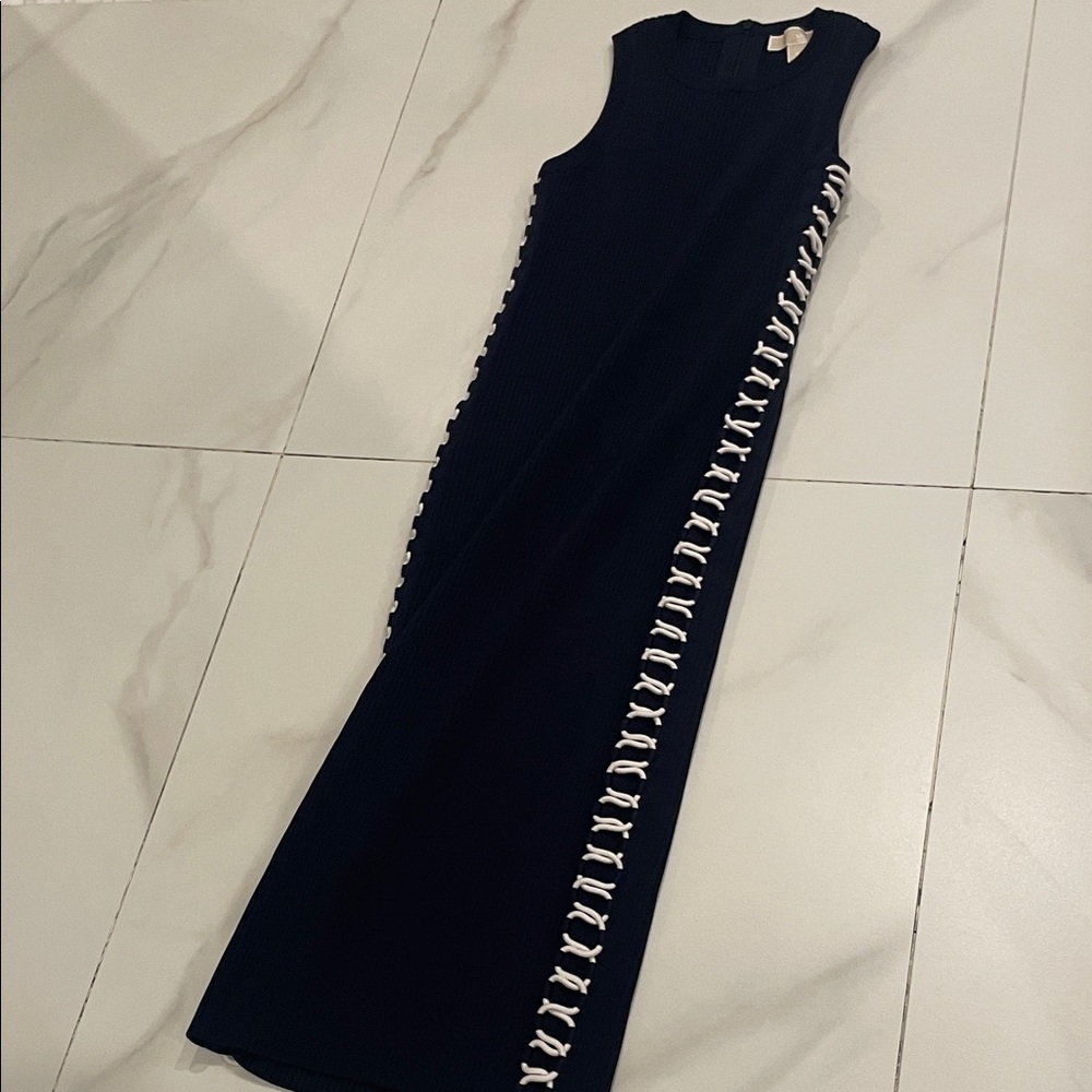 Michael Kors Navy and White Midi Dress